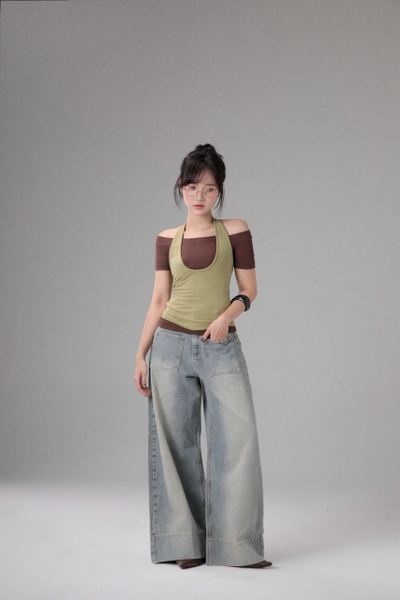 Seleen, Áo layer 2 món (có thể mặc tách rời) form trễ vai ngang cổ yếm, WT0258