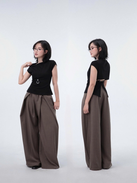 Seleen, Quần tây lưng cao ống rộng chi tiết ly gập vào, WB0202