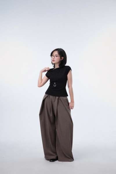 Seleen, Quần tây lưng cao ống rộng chi tiết ly gập vào, WB0202