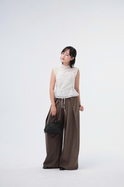 Seleen, Quần tây lưng cao ống rộng chi tiết ly gập vào, WB0202