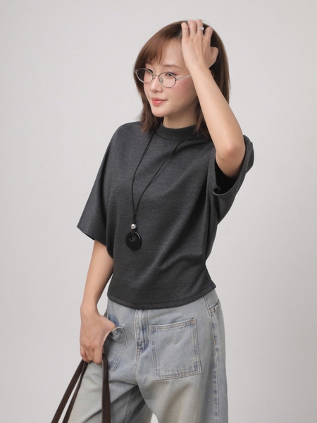 High-Neck Batwing Jersey Top, image 3