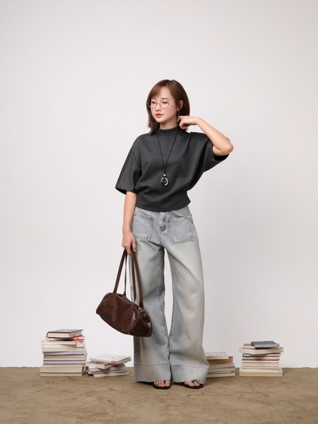 High-Neck Batwing Jersey Top, image 7