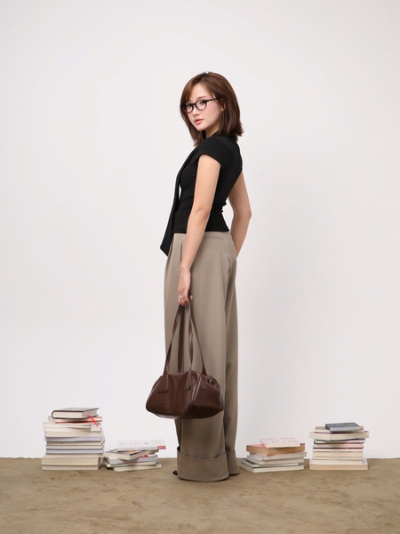 High-Waisted Turn-Up Wide-Leg Trousers, image 7