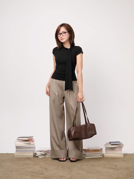 High-Waisted Turn-Up Wide-Leg Trousers, image 8