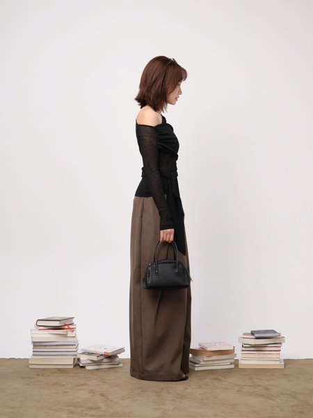 Asymmetric Long-Sleeve Tie-Waist Jersey Top, image 5