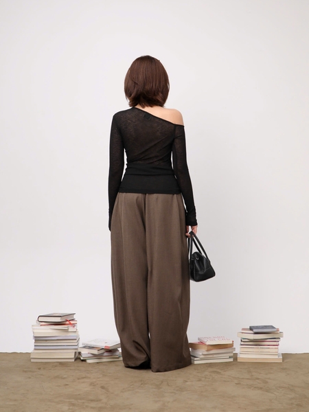 Asymmetric Long-Sleeve Tie-Waist Jersey Top, image 4