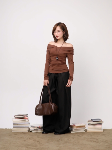 Gathered V-Neck Off-Shoulder Jersey Top, image 5