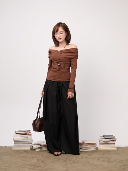 Gathered V-Neck Off-Shoulder Jersey Top, image 8