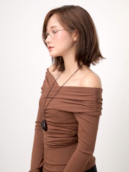Gathered V-Neck Off-Shoulder Jersey Top, image 7