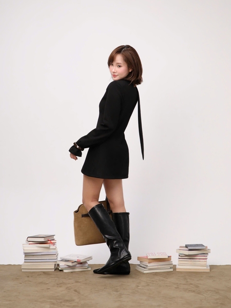 V-Neck Tie-Detail Long-Sleeve Mini Dress, image 8