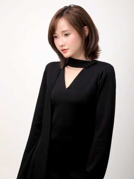 V-Neck Tie-Detail Long-Sleeve Mini Dress, image 4