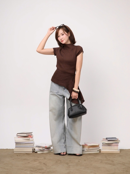 High-Neck Jersey Top with Detachable Panel, image 3
