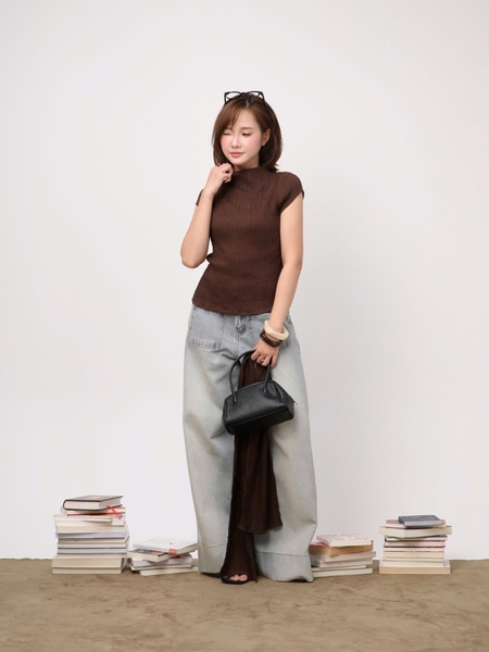 High-Neck Jersey Top with Detachable Panel, image 8