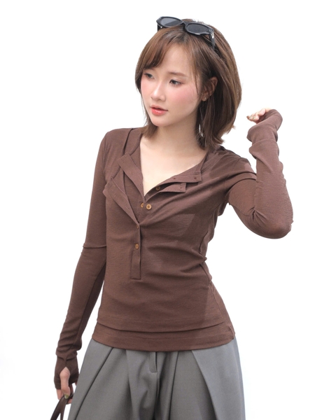 Layered-Look Long-Sleeve Jersey Top, image 5