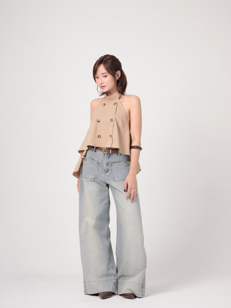 Seleen, Áo cổ yếm form rộng xòe hở lưng ci tiết 2 hàng nút, WT0273