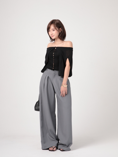 Seleen, Quần tây lưng thấp ống rộng chi tiết xếp ly, WB0268