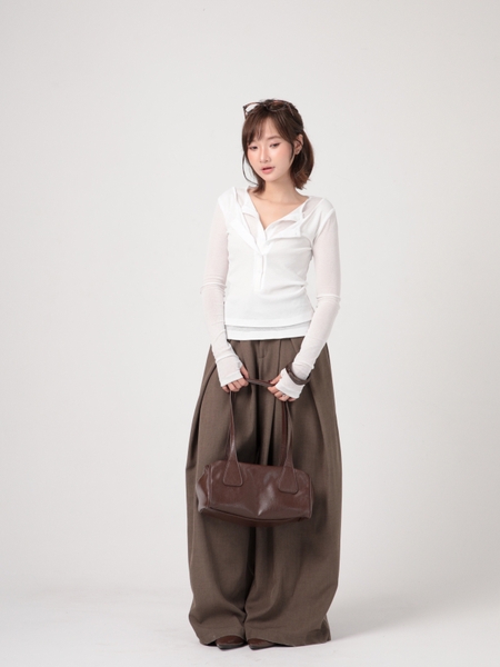 Seleen, Áo thun mỏng tay dài form ôm giả 2 lớp cổ cài, WT0275