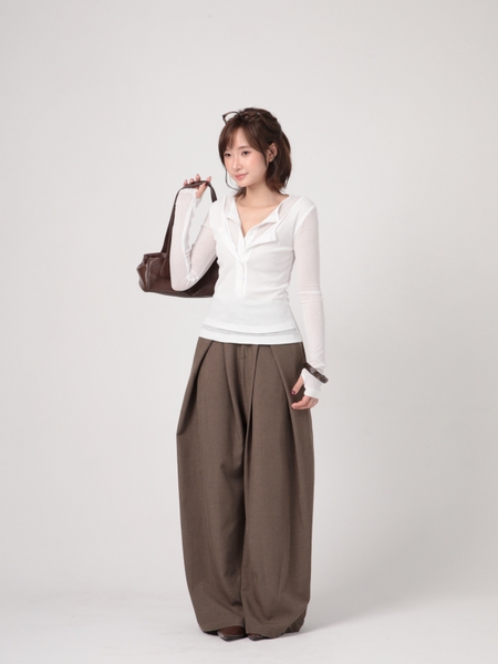 Seleen, Áo thun mỏng tay dài form ôm giả 2 lớp cổ cài, WT0275
