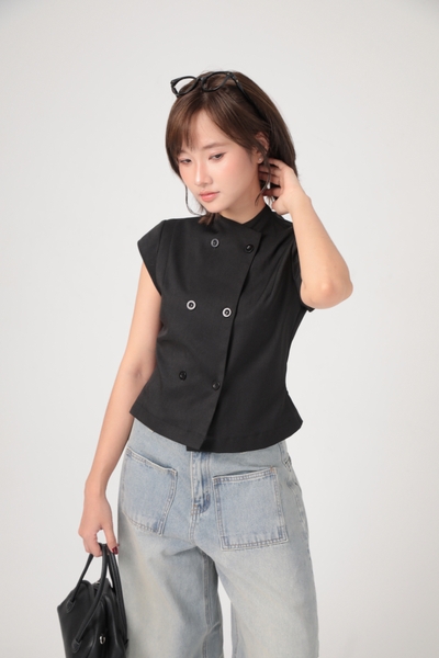 Seleen, Áo kaki cổ ngang kín form ôm lơi chi tiết 2 hàng nút, WT0267