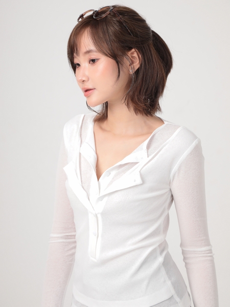 Seleen, Áo thun mỏng tay dài form ôm giả 2 lớp cổ cài, WT0275