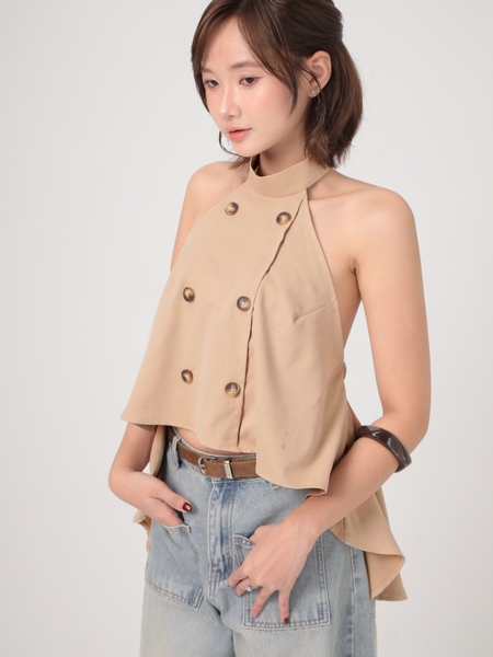 Seleen, Áo cổ yếm form rộng xòe hở lưng ci tiết 2 hàng nút, WT0273