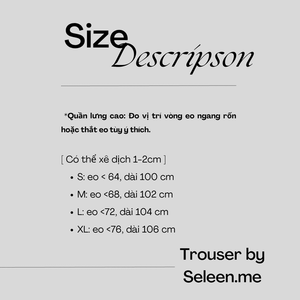 Seleen, Quần tây lưng cao dáng ống rộng chi tiết gập lai lưng liền dây kéo mặt sau, WB0278
