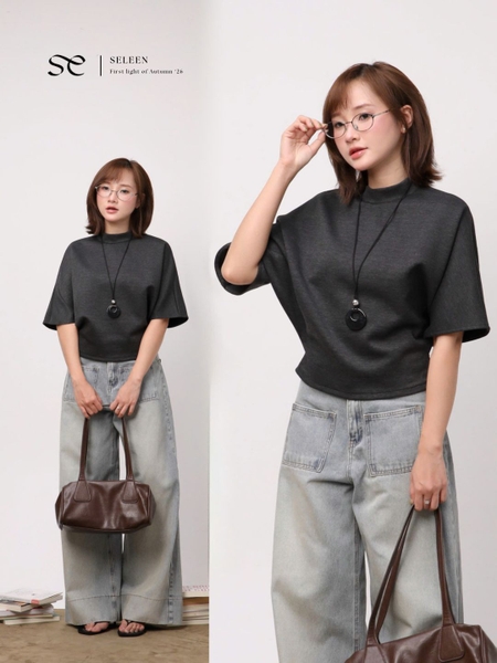 High-Neck Batwing Jersey Top