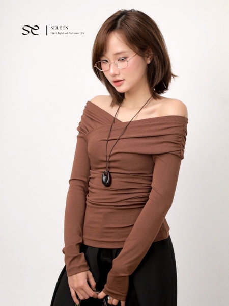 Gathered V-Neck Off-Shoulder Jersey Top, image 1