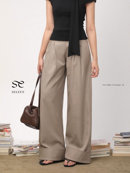 High-Waisted Turn-Up Wide-Leg Trousers