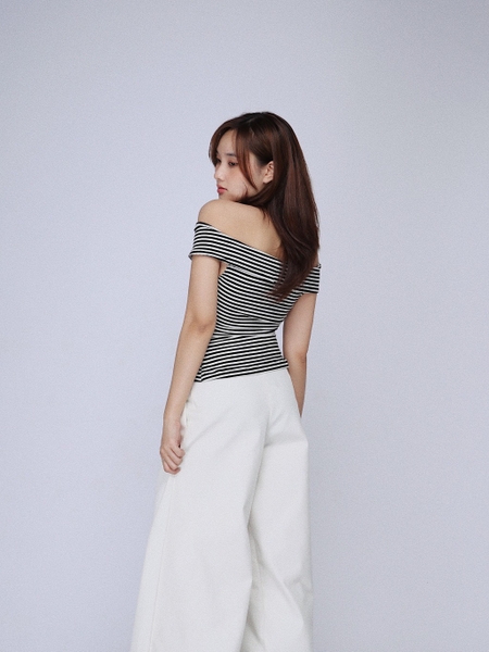 Striped Off-the-Shoulder Bow Top, image 4
