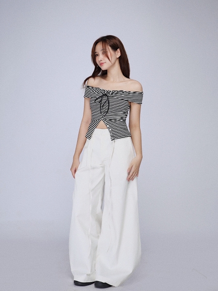 Striped Off-the-Shoulder Bow Top, image 3
