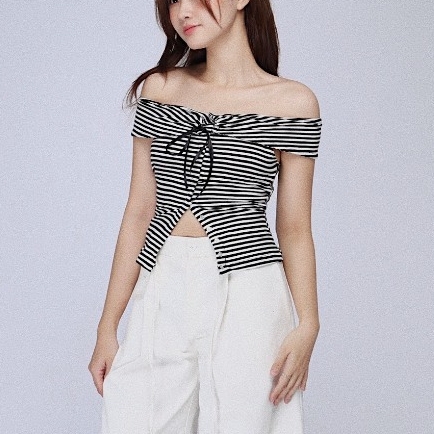 Striped Off-the-Shoulder Bow Top, image 7