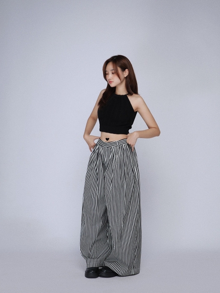 Low-Rise Striped Super-Wide Balloon Jeans, image 6