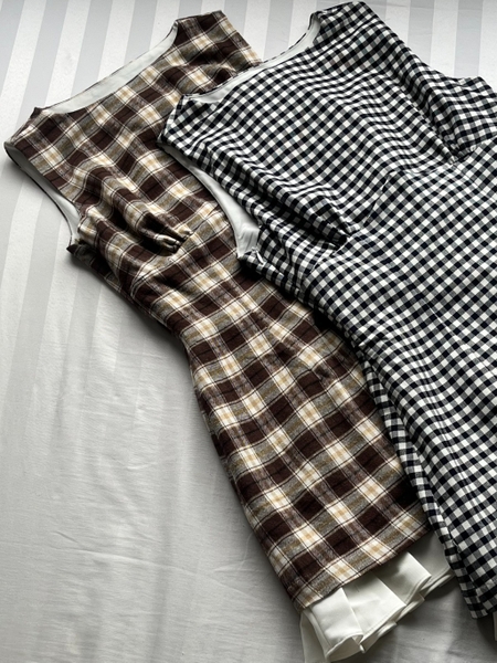 Checked Boat-Neck Mini Dress with Pleated Hem, image 4