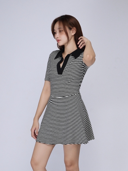 Striped Stretch Polo Dress, image 5