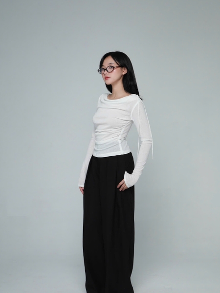 Sheer Cowl-Neck Top with Shoulder Bows, image 7