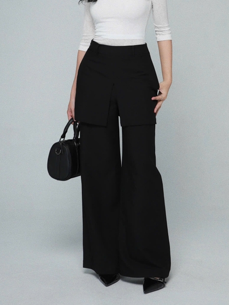 High-Waisted Trousers with Attached Skirt Panel