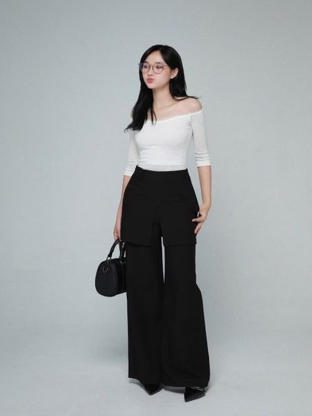 High-Waisted Trousers with Attached Skirt Panel, image 5