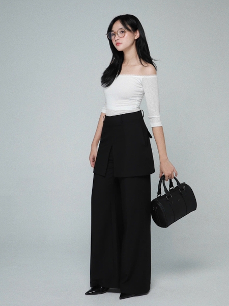 High-Waisted Trousers with Attached Skirt Panel, image 6