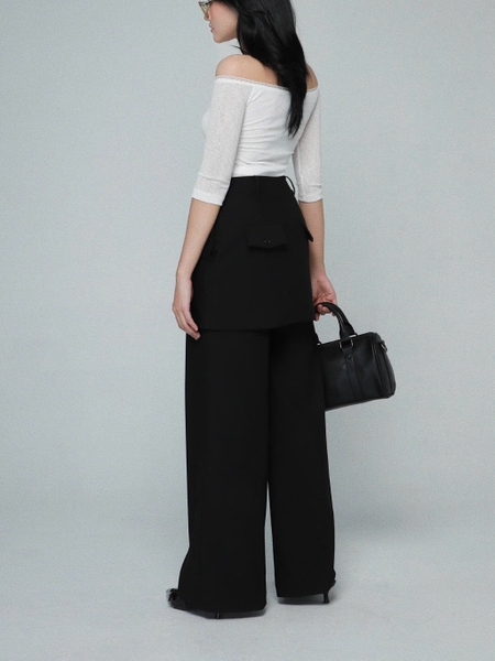 High-Waisted Trousers with Attached Skirt Panel, image 4