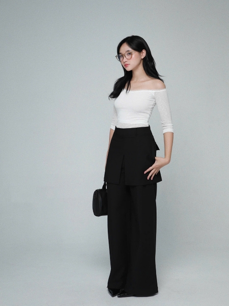 High-Waisted Trousers with Attached Skirt Panel, image 7