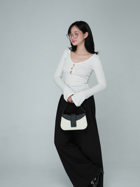 V-Neck Rib-Knit Top with Flared Sleeves, image 5