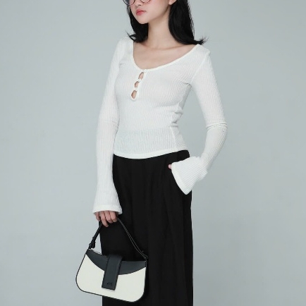 V-Neck Rib-Knit Top with Flared Sleeves, image 9
