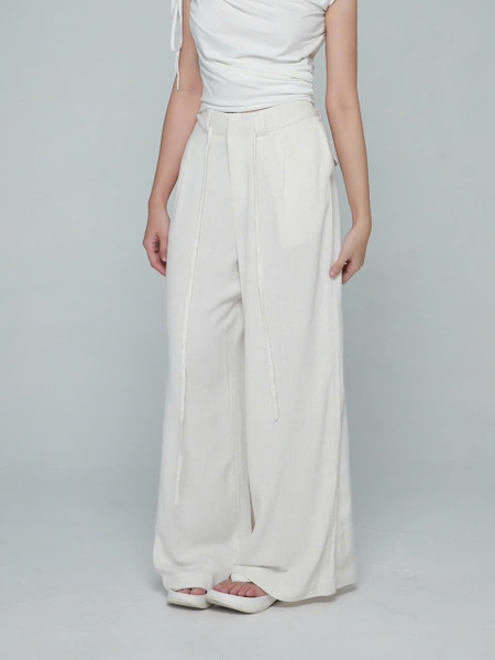 High-Waisted Linen Bamboo Trousers with Tie