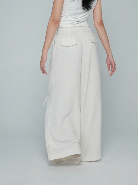 High-Waisted Linen Bamboo Trousers with Tie, image 2