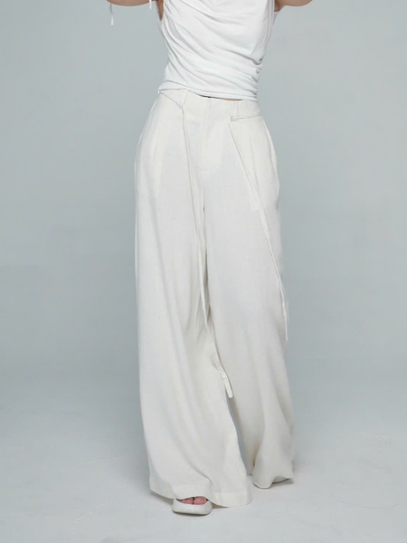 High-Waisted Linen Bamboo Trousers with Tie, image 6