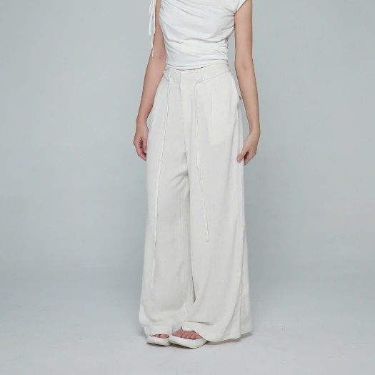 High-Waisted Linen Bamboo Trousers with Tie, image 8