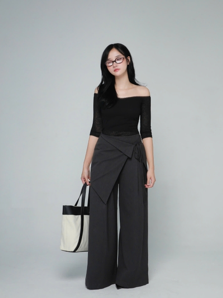 Wide-Leg Trousers with Detachable Tie Skirt, image 3