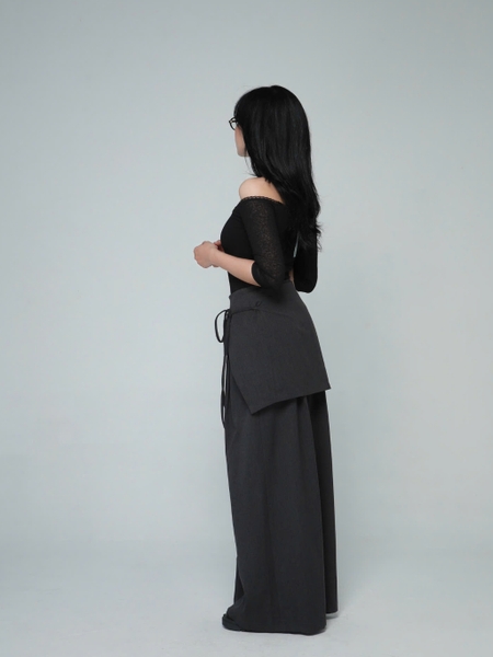 Wide-Leg Trousers with Detachable Tie Skirt, image 4