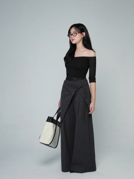 Wide-Leg Trousers with Detachable Tie Skirt, image 5